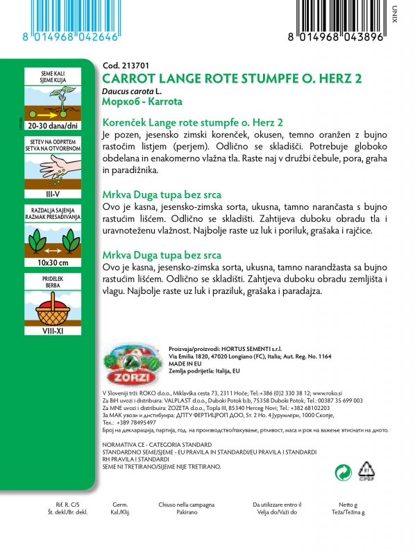 Bild von Karotte Lange rote stumpfe ohne Herz 2 - Zorzi Samenbeutel