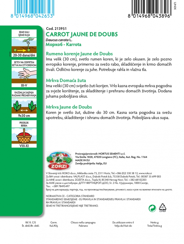 Bild von Gelbe Karotte Jaune du Doubs - Zorzi Samenbeutel