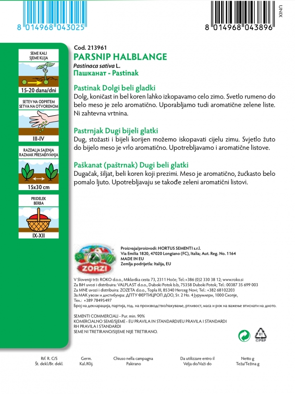 Bild von Pastinake 'Lange Glatte Weiße' - Zorzi Samenbeutel