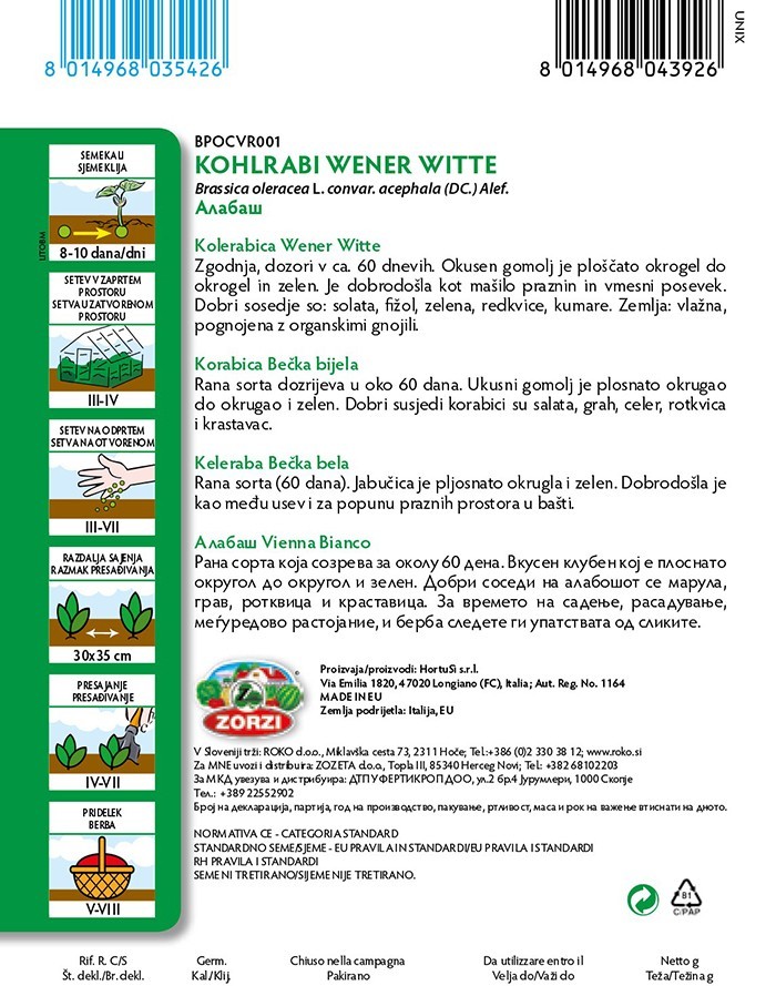 Picture of White Vienna Kohlrabi  - Zorzi seed packet