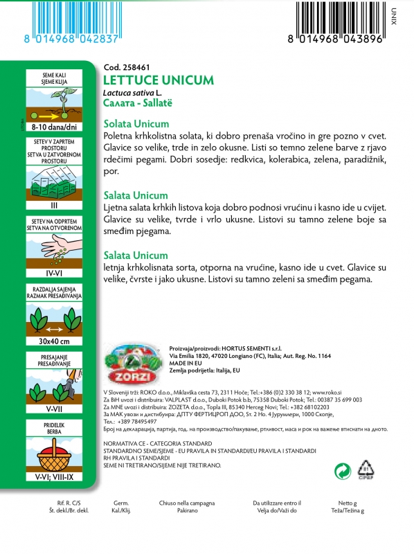 Picture of Lettuce Unicum - Zorzi seed packet