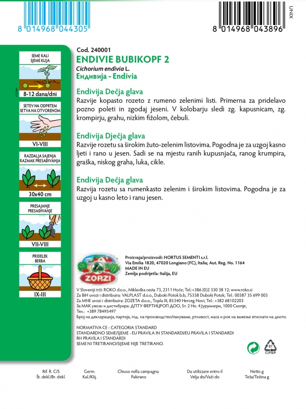 Picture of Endive Bubikopf - Zorzi seed packet