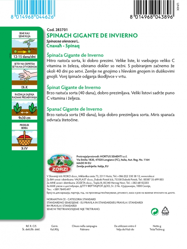 Bild von Spinat Gigante Di Inverno - Zorzi Samenbeutel