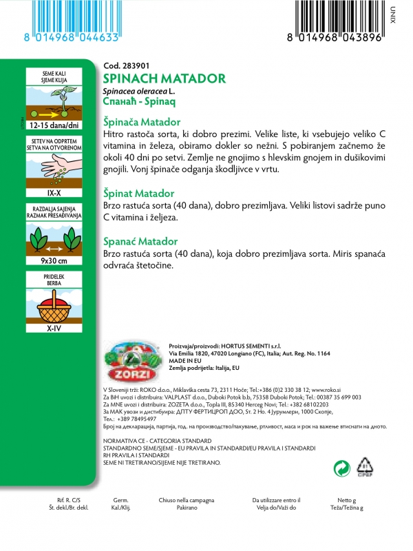 Picture of Spinach Matador - Zorzi seed packet