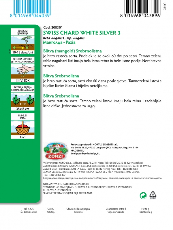 Picture of Silverleaf chard - Zorzi seed packet