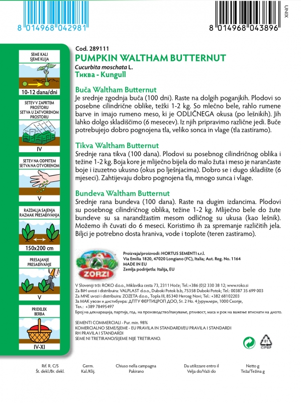 Picture of Zucchini Waltham Butternut - Zorzi seed packet