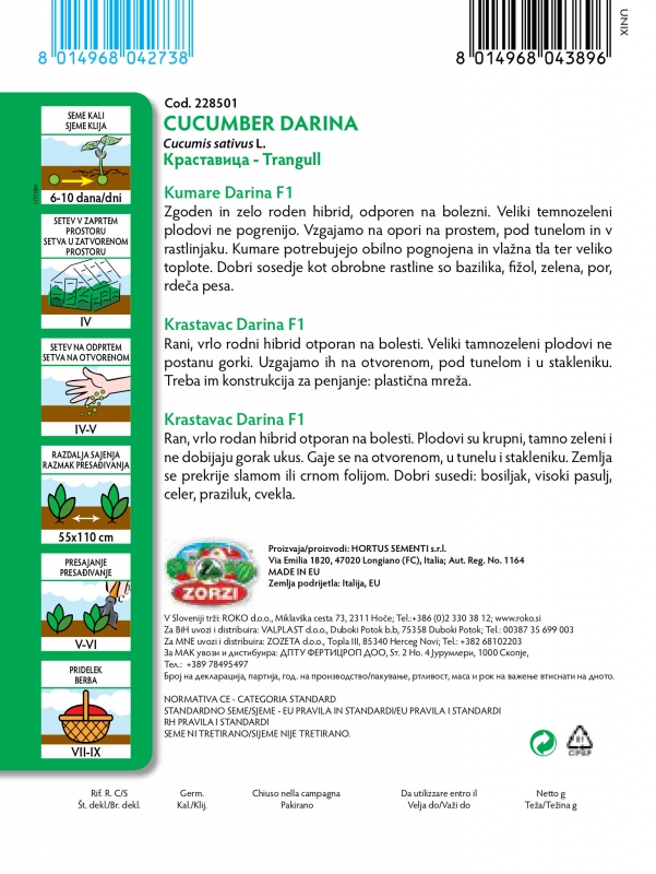 Picture of Cucumber Darina F1 - Zorzi seed packet