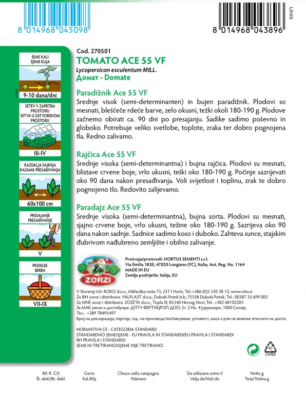Picture of Tomato  Ace 55 VF - Zorzi seed packet