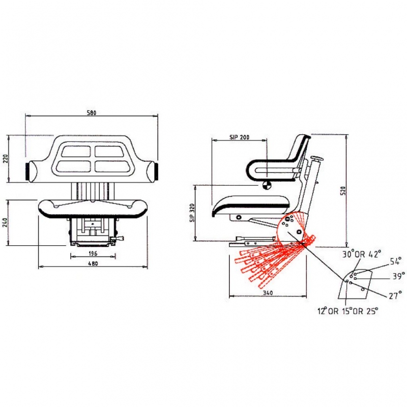 Bild von Traktorsitz, To,rpedo, mit Rückenlehne