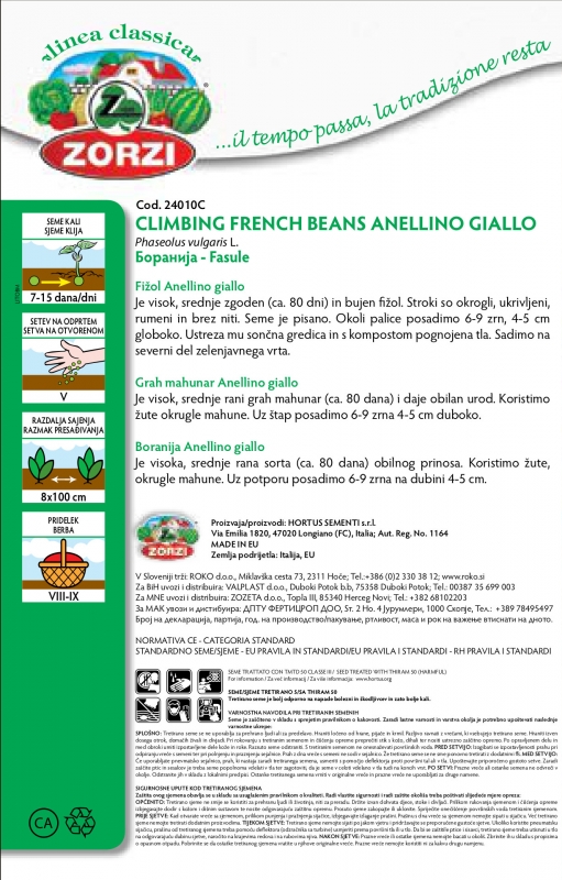 Slika Fižol visok Anellino Giallo 250g