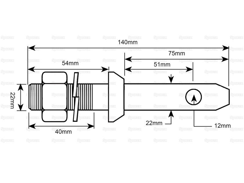 Bild von Unterlenkerbolzen mit Gewinde, O22, Kat. 1