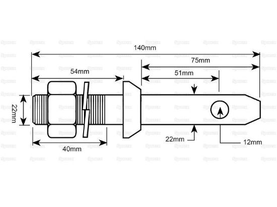 Bild von Unterlenkerbolzen mit Gewinde, O22, Kat. 1