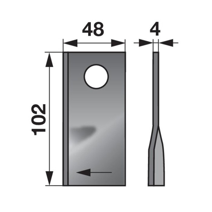 Bild von Mähmesser, SIP, rechts, L-102x48, Bohrung O19