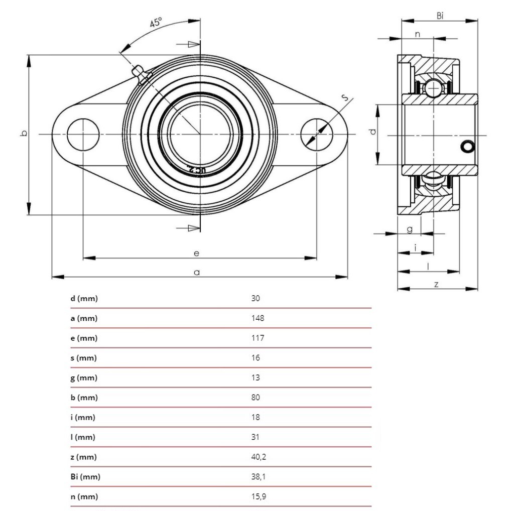 Picture of Mulcher bearing, UCFL 206 (Bore: O30)