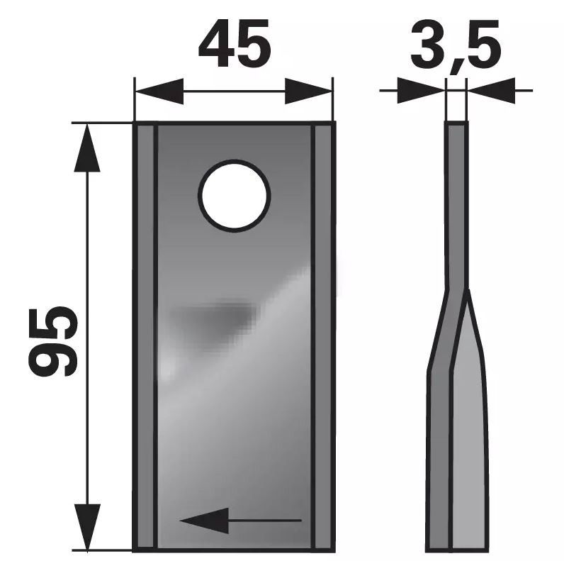 Slika Nož kose Kuhn desni Š-45 x D-95, FI-16,2