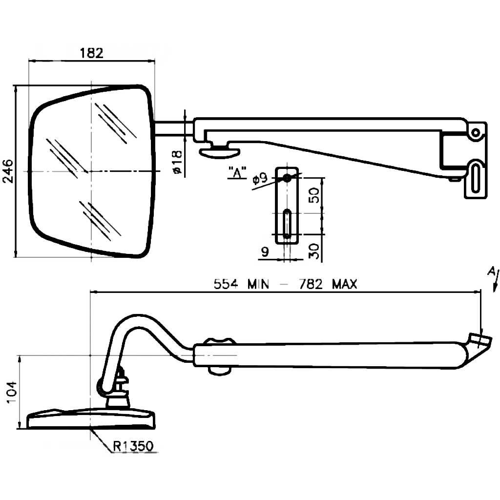 Picture of Mirror with arm, 420x220, right-hand