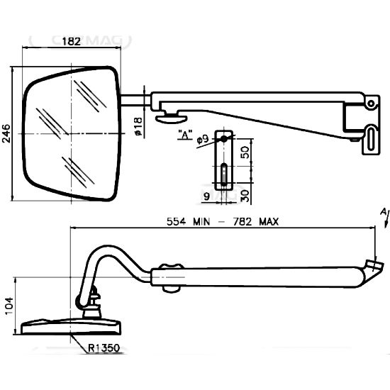 Picture of Mirror with arm, 420x220, right-hand
