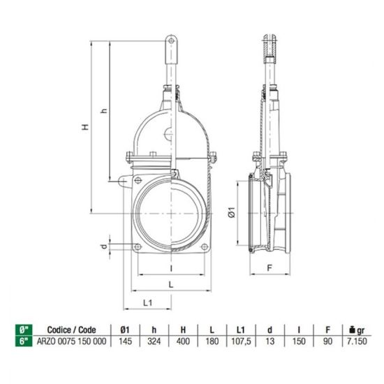 Slika Zasun cisterne 6" COL prirobnica/prirobnica 150x150mm