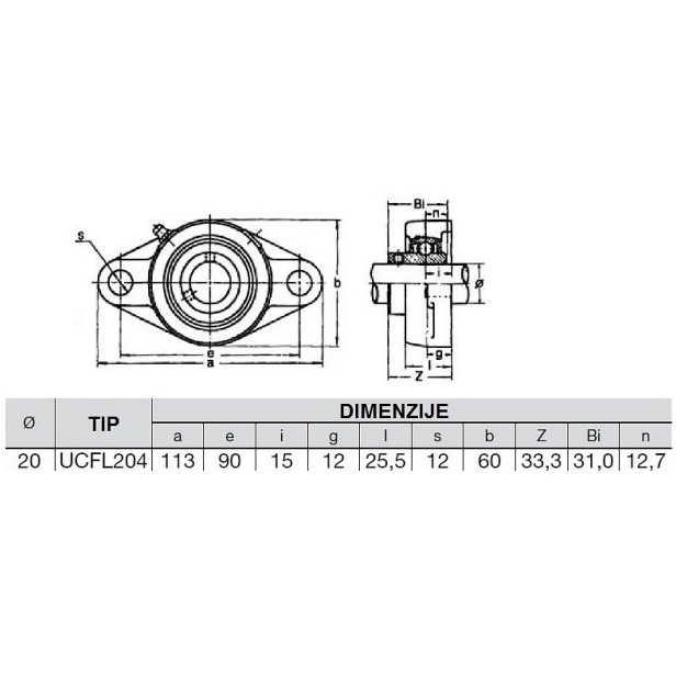 Bild von Mulcherlager, UCFL 204 (Bohrung O20)