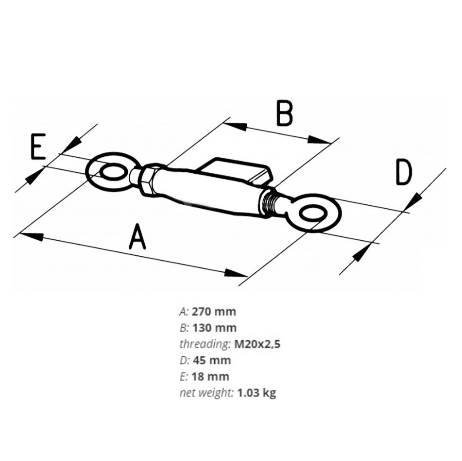 Bild von Spanschloss für Stabilisatorketten, L=270mm, M20x2.5, Loch=18mm