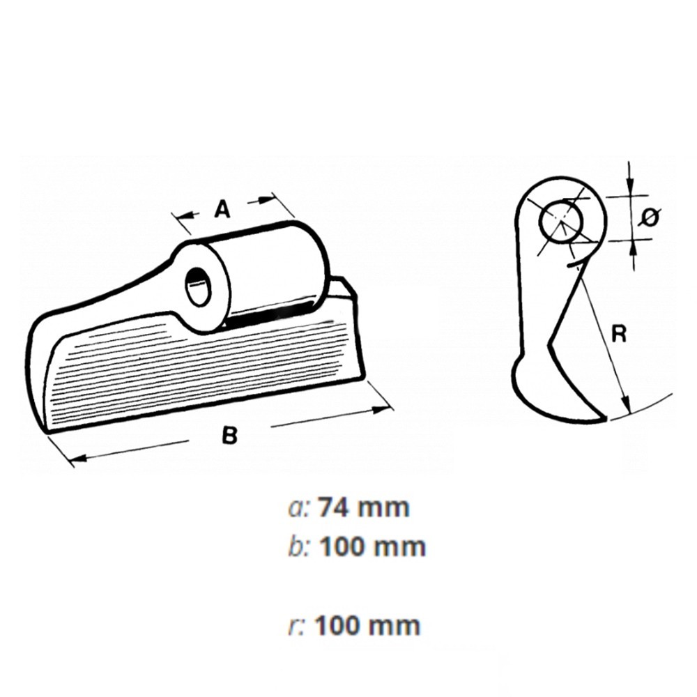 Slika Kladivo mulčerja Dragone fi=18,5mm, uho=74mm