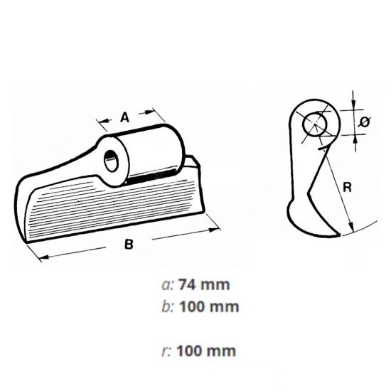 Slika Kladivo mulčerja Dragone fi=18,5mm, uho=74mm