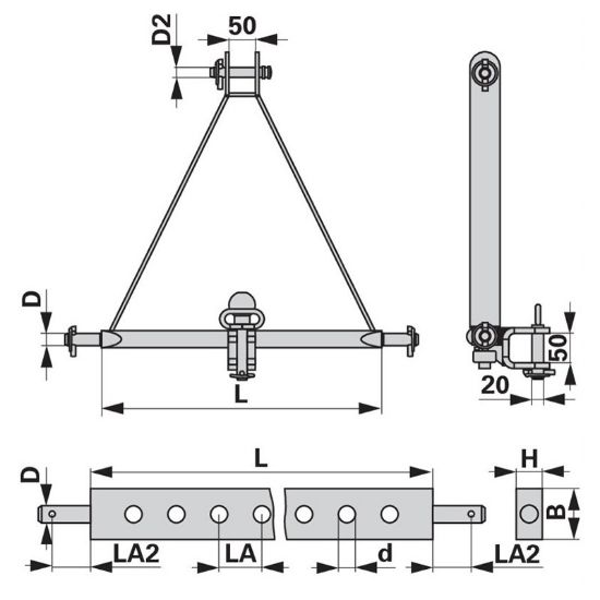 Bild von Ackerschiene mit Dreipunktanhängekupplung für PKW und Normalkupplung, KAT. 1