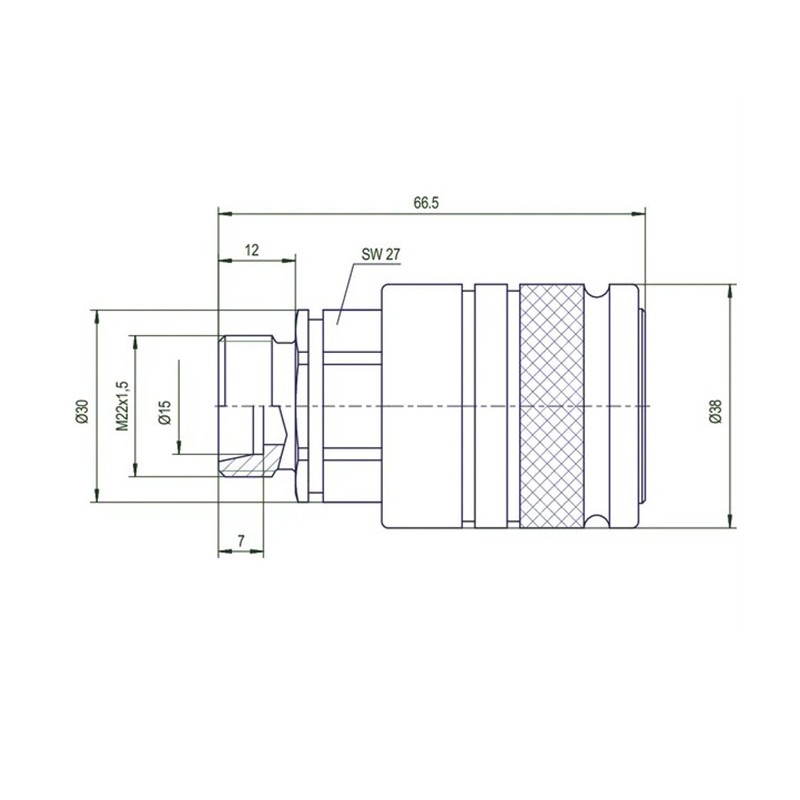 Picture of Quick coupler, female, M22x1.5, outer thread 