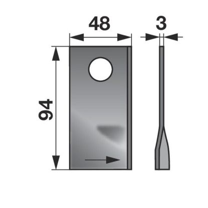 Picture of Mower blade, Fella, Niemeyer, L=94, W=48, hole O19 - right-hand