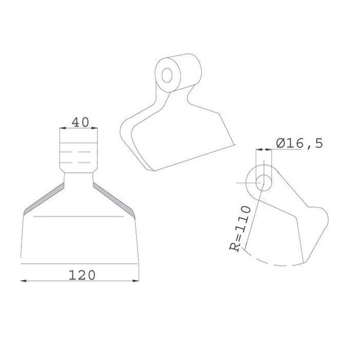 Picture of Hammer flail Agricom, L=120, eyelet width: 40mm, hole: O16.5mm