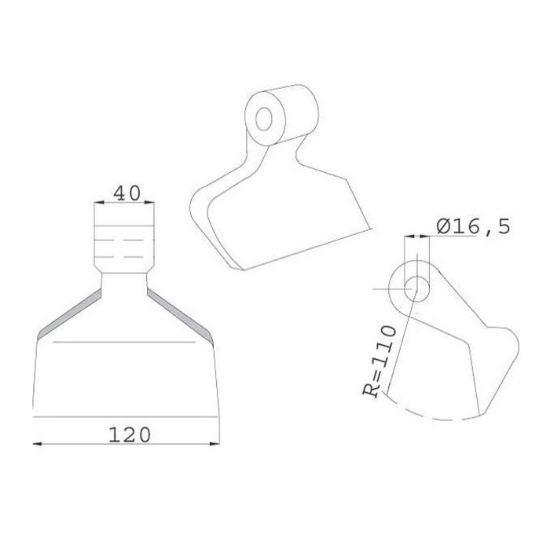 Picture of Hammer flail Agricom, L=120, eyelet width: 40mm, hole: O16.5mm