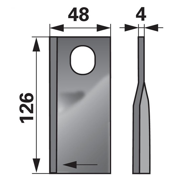 Slika Nož kosilnice Taarup desni, ovalna luknja L-126