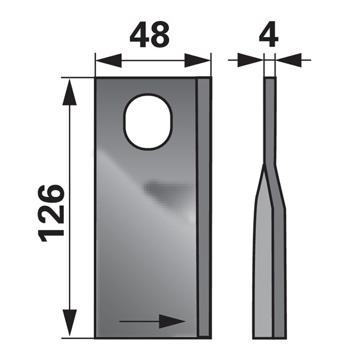 Slika Nož kosilnice Taarup levi ,ovalna luknja L-126