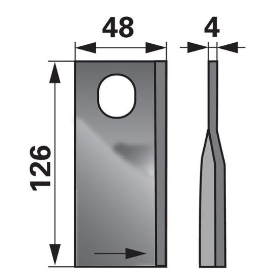 Slika Nož kosilnice Taarup levi ,ovalna luknja L-126