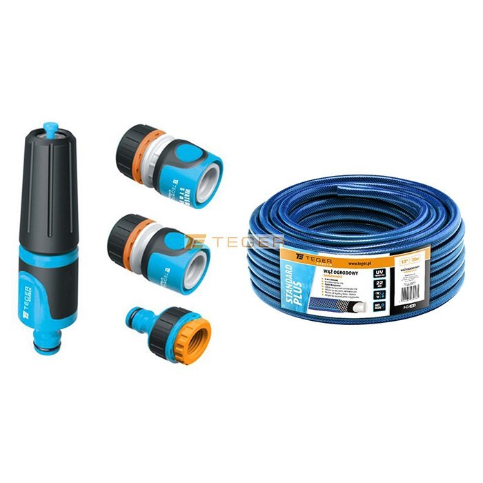 Picture of Teger watering set 1/2" (20m hose + 3x hose fittings + spray nozzle)