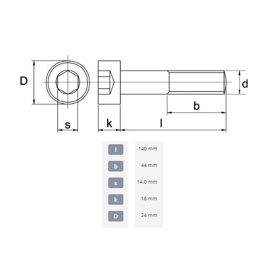 Picture of Bolt, M16x140, Hexagon, Din 912, 8.8