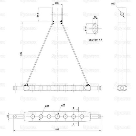 Slika Prečka z tritočkovnim nosilcem Cat.1, L=543