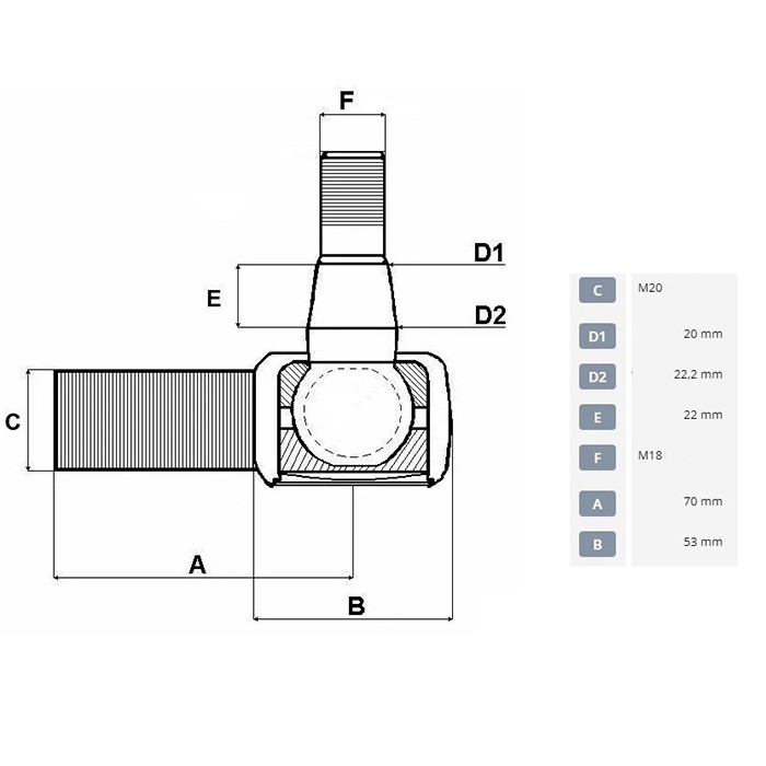 Picture of Steering wheel track rod end, Fendt, M20x1.5- K-20, X800210056000