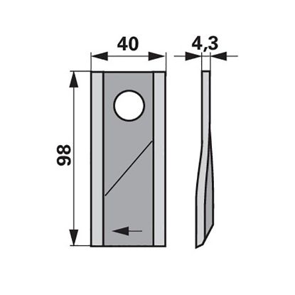 Slika Nož kosilnice desni 98x40x4,3 mm, L=16,25 mm