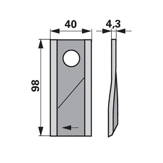 Bild von Mähermesser, rechts, 98x40x4,3 mm, L=16,25 mm