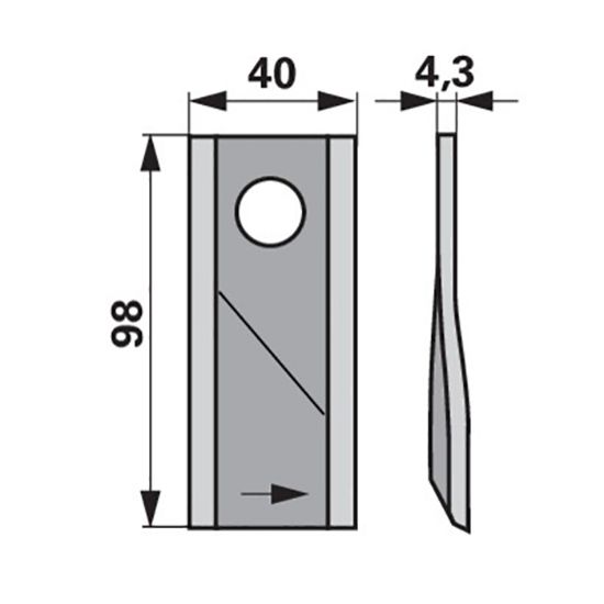 Slika Nož kosilnice levi 98x40x4,3 mm, L=16,25 mm