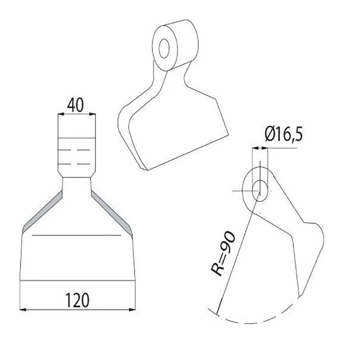 Picture of Hammer flail Seppi, R=90, hole=16.5, eyelet=40, width=120
