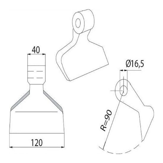 Picture of Hammer flail Seppi, R=90, hole=16.5, eyelet=40, width=120