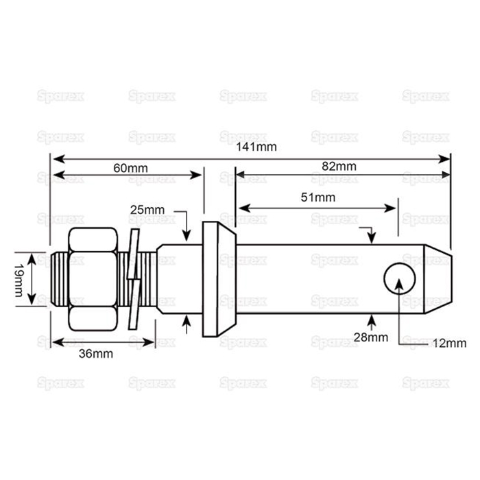 Picture of Lower link implement pin, O28-Cat. 2, bearing O25, thread 3/4"