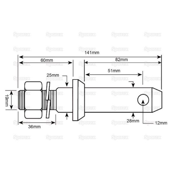 Picture of Lower link implement pin, O28-Cat. 2, bearing O25, thread 3/4"