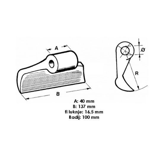 Slika Kladivo mulčerja Berti luknja=16,5, uho=40, širina=137mm