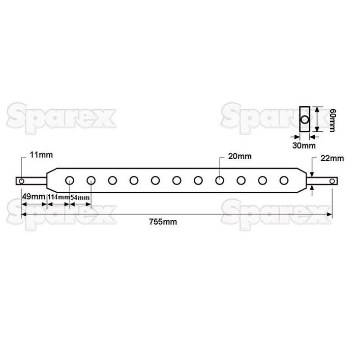 Picture of Flat drawbar, IMT 539, O22, 755mm, 9 holes, CAT. 1 