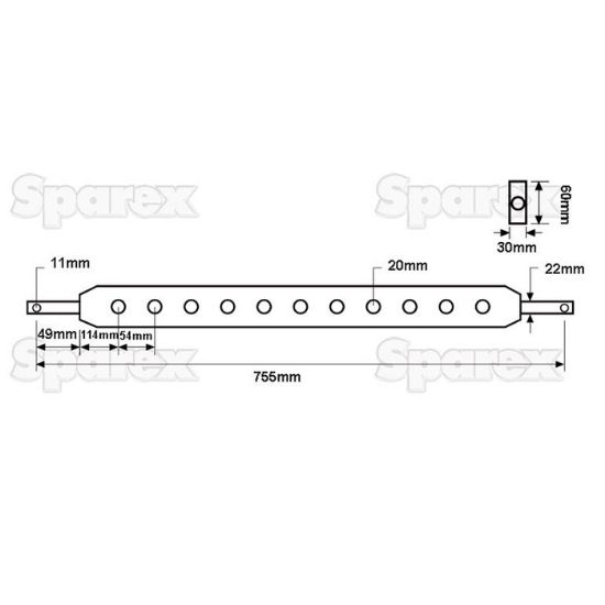 Picture of Flat drawbar, IMT 539, O22, 755mm, 9 holes, CAT. 1 