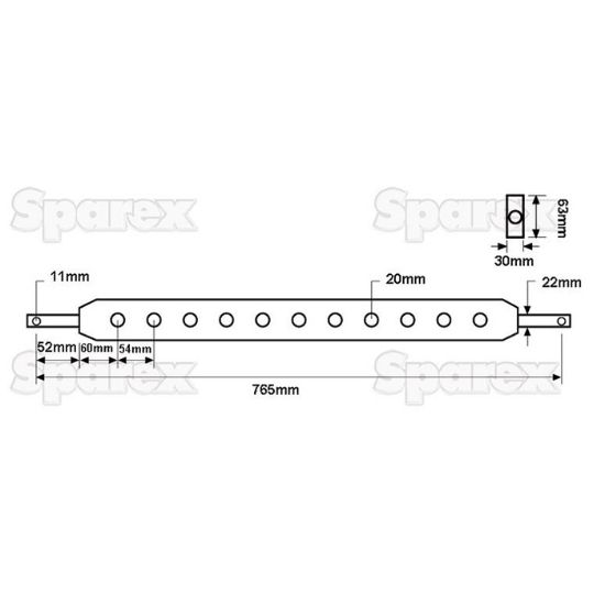Picture of Flat drawbar, IMT 539, O22, 765mm, 11 holes