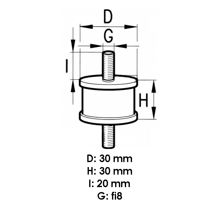 Picture of Rubber vibration damper with bolts, M8, M8x30x20
